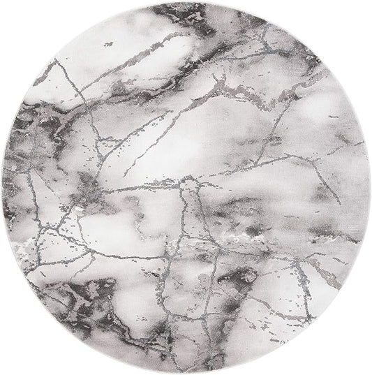 SAFAVIEH Craft Collection Area Rug - 8' Round, Grey & Silver, Modern Abstract Design, Non-Shedding & Easy Care, Ideal for High Traffic Areas in Living Room, Bedroom (CFT877G)