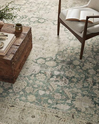 Loloi Magnolia Home by Joanna Gaines Sinclair Collection SIN-05 Jade/Sand 7'-6" x 9'-6", .25" Pile Height, Machine Washable, Area Rug