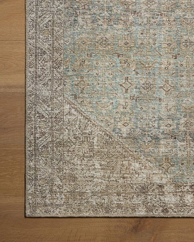 Loloi Amber Lewis Cambria Collection CBR-05 Aqua/Natural 3'-6" x 5'-6" Accent Rug Jute, Neutral, Vintage Style, Antique Tone, Living, Bedroom, Dining, Carpet