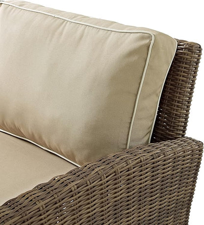 Crosley Furniture Bradenton 3-Piece Outdoor Sofa Patio Furniture Set, Wicker Conversation Sets for Porch, Brown with Sand Cushions