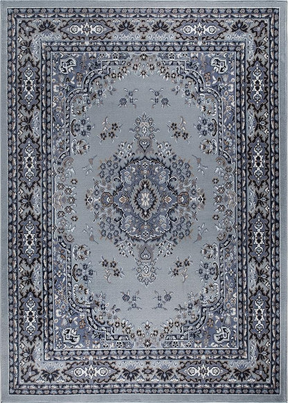 Home Dynamix Premium Sakarya Traditional Medallion Border Area Rug, Silver, 21"x35" Rectangle