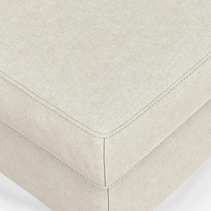 SIMPLIHOME Ava Large Rectangular Ottoman in 100% Recycled Polyester Tightly Woven Performance Fabric, Cream, 48-inches Wide, Multipurpose Table or Footrest Ottoman, Assembled, For Living Room
