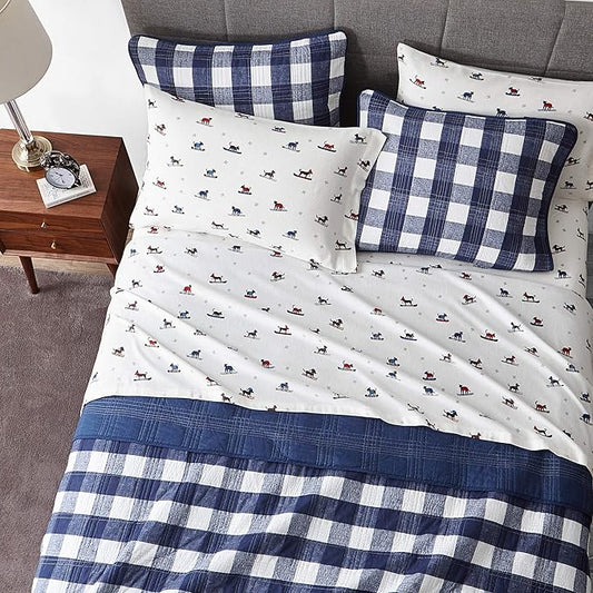 Eddie Bauer - Flannel Sheets King Size, Anti-Pilling & Wrinkle Resistant Cotton, Touchably Soft for All-Season Comfort - Bed Sheets with Matching Pillowcases & Fitted Sheet (Ski Patrol White)