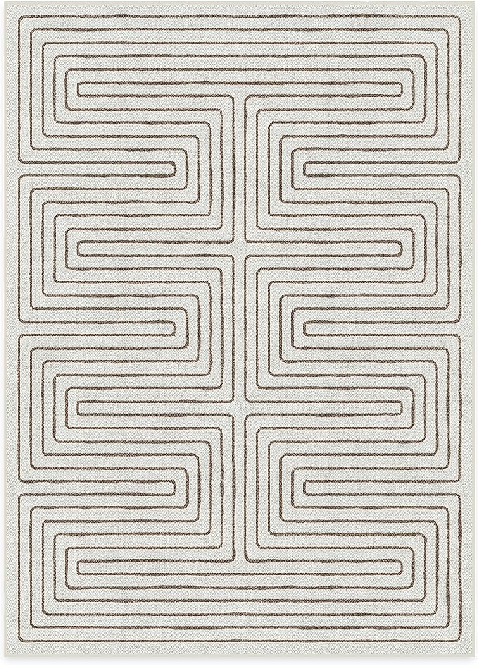 RUGGABLE x Jonathan Adler Machine Washable Modern Area Rug – Labyrinth Camel/Ivory 5x7, Stain-Resistant, Non-Slip – Medium Rugs for Living Room, Bedroom, Hallway, Entryway & Office–with Standard Pad