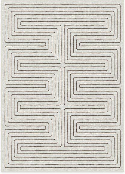 RUGGABLE x Jonathan Adler Machine Washable Modern Area Rug – Labyrinth Camel/Ivory 5x7, Stain-Resistant, Non-Slip – Medium Rugs for Living Room, Bedroom, Hallway, Entryway & Office–with Standard Pad