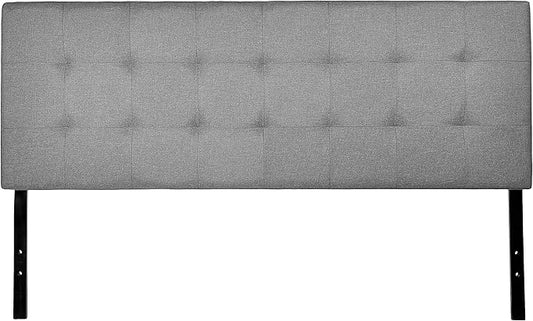Amazon Basics Faux Linen Upholstered Tufted Headboard with Adjustable Height, King, Gray