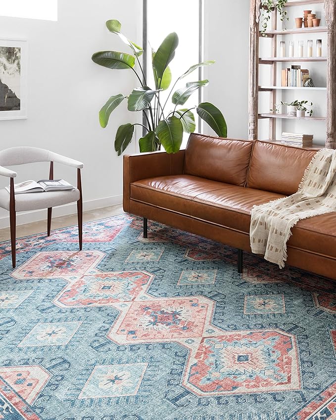 Loloi II Skye Collection SKY-03 Turquoise/Terracotta 7'-6" x 9'-6" Area Rug