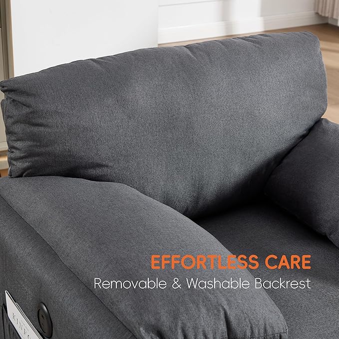 Oversized Accent Chair 38" Wide Mid-Century Modern Armchair for Living Room,USB and Type-C Ports,Comfy Reading Chairs for Bedroom with Side Pockets,Single Sofa Chair(Darkgrey, Set of 1)