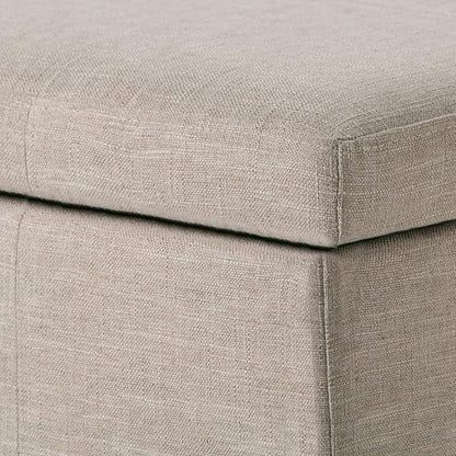 SIMPLIHOME Kingsley 48 inch Wide Transitional Rectangle Large Storage Ottoman in Natural Linen Look Fabric, Assembled, For the Living Room, Entryway and Family Room