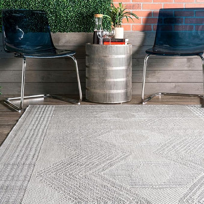 nuLOOM 10' x 13' Outdoor Tribal Geometric Area Rug, Stain Resistant, Weather Resistant, High Traffic, Patio, Balcony, Outside, Ranya Light Grey