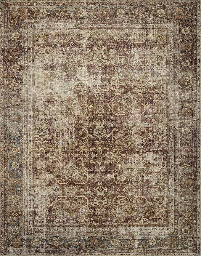 Loloi Magnolia Home by Joanna Gaines Sinclair Collection SIN-01 Rust/Lagoon 2'-3" x 3'-9", .25" Pile Height, Machine Washable, Accent Rug