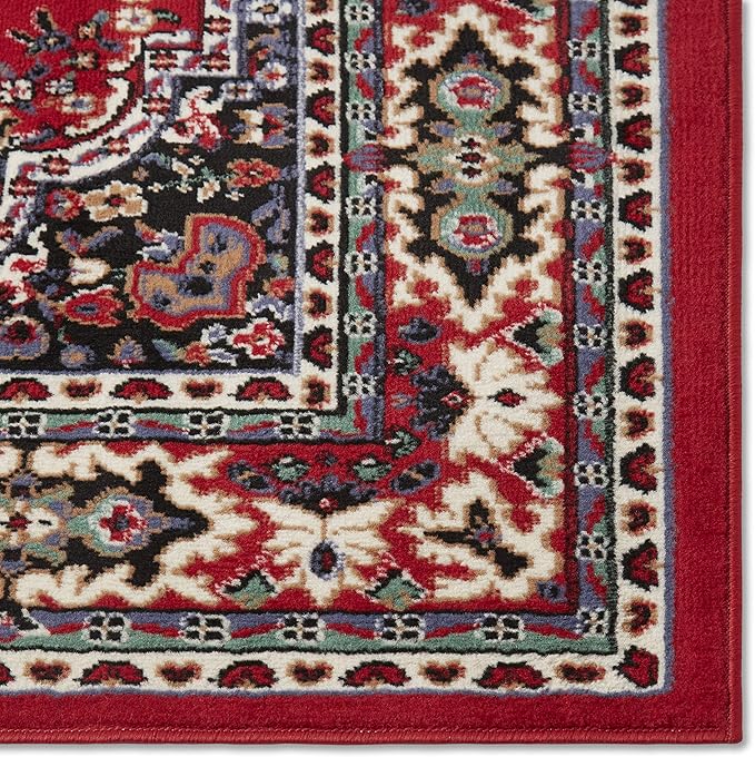 Home Dynamix Premium Sakarya Traditional Medallion Border Area Rug, Claret, 1'9"x7'2" Runner