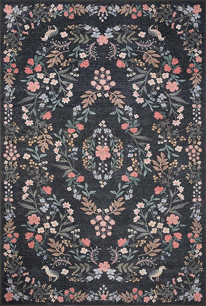 Loloi Rifle Paper Co. Maison Collection MAO-04 Tuileries Black 3'-0" x 3'-0" Round, .19" Pile Height, Accent Rug