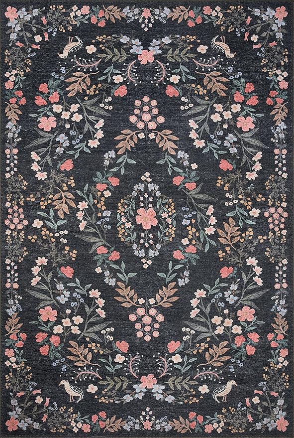 Loloi Rifle Paper Co. Maison Collection MAO-04 Tuileries Black 2'-6" x 12'-0", .19" Pile Height, Runner Rug