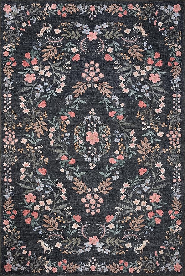 Loloi Rifle Paper Co. Maison Collection MAO-04 Tuileries Black 3'-9" x 5'-6", .19" Pile Height, Accent Rug