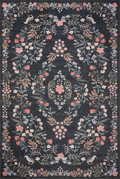Loloi Rifle Paper Co. Maison Collection MAO-04 Tuileries Black 5'-0" x 5'-0", .19" Pile Height, Round Area Rug