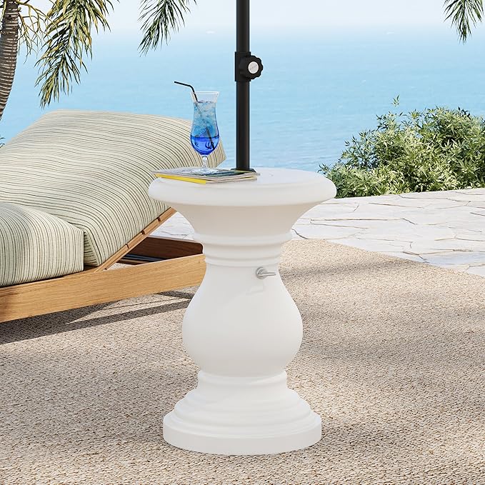 Christopher Knight Home Oriana MGO Outdoor Patio Side Table Umbrella Base, Heavy Duty Patio Umbrella Stand Outdoor Base with Hand-Turn Tightening Knob, Lounger Small Patio Coffee Table, White