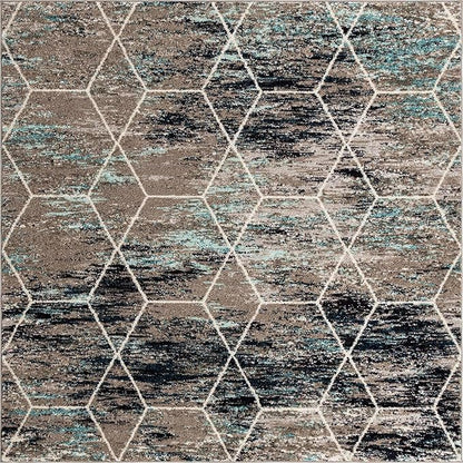 Unique Loom Trellis Frieze Collection Area Rug - Geometric (7' Square, Blue Multi/ Ivory)