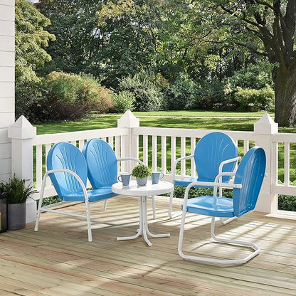 Crosley Furniture Griffith 4-Piece Retro Metal Outdoor Loveseat Patio Furniture Set for Porch, Deck, Balcony, Sky Blue