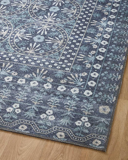 Loloi Rifle Paper Co. Maison Collection MAO-03 Rosette Blue 5'-0" x 5'-0", .19" Pile Height, Round Area Rug
