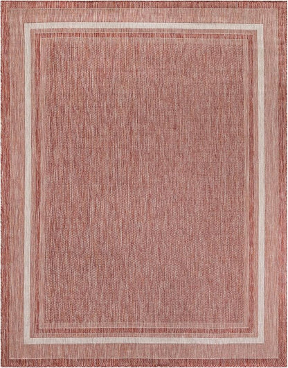 Unique Loom Outdoor Border Collection Area Rug - Soft Border (7' 10" x 10' Rectangle Rust Red/Ivory)