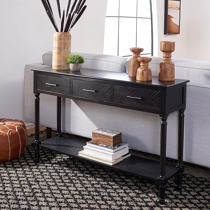 SAFAVIEH Home Collection Peyton Black 3-Drawer Lower Shelf Console Table CNS5705B