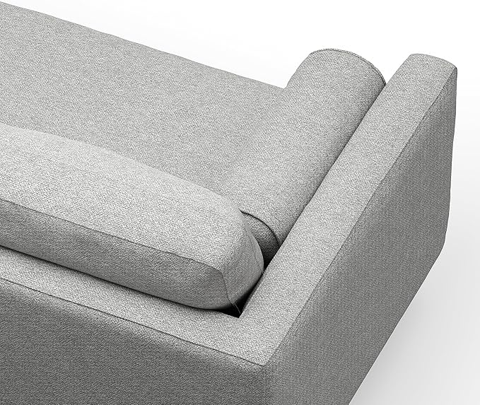 SIMPLIHOME Morrison 72-inch Wide Sofa in Mist Grey Woven-Blend Fabric, Handcrafted Mid-Century Modern Loveseat for Living Room or Family Room, Single Bench Cushion, Bolster Pillows