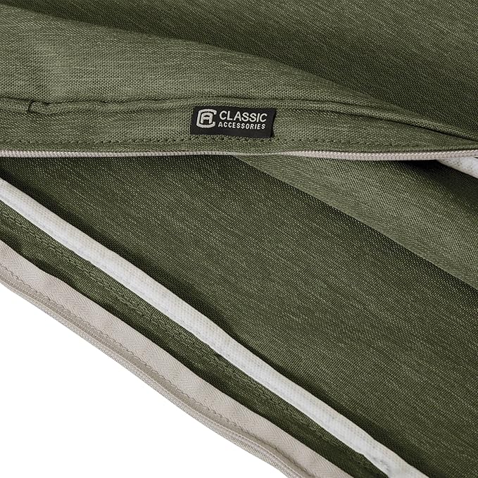 Classic Accessories Montlake Water-Resistant 25 x 25 x 5 Inch Square Outdoor Seat Cushion, Patio Furniture Chair Cushion, Heather Fern Green, Outdoor Cushion Cover