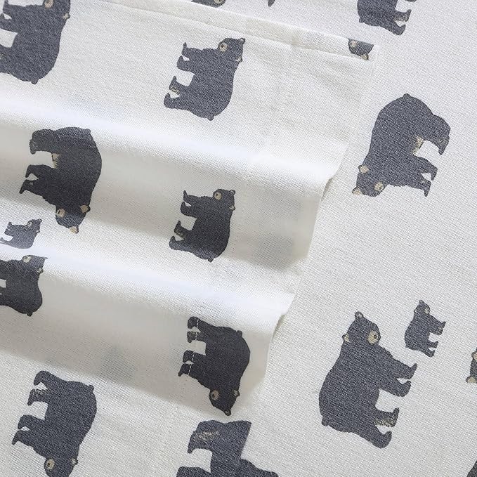 Eddie Bauer - Flannel Sheets Queen Size, Anti-Pilling & Wrinkle Resistant Cotton, Touchably Soft for All-Season Comfort - Bed Sheets with Matching Pillowcases & Fitted Sheet (Bear Family Grey)