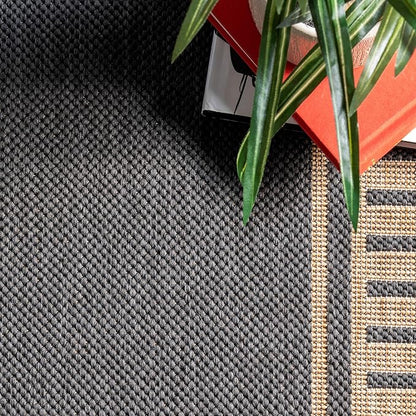 nuLOOM 9'6" x 12' Outdoor Area Rug, Casual Design With Striped Border, Stain Resistant, Highly Durable, For Patio, Balcony, Bedroom, Living Room, Dining Room, Bathroom, Dark Grey