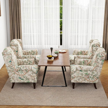 Accent Chair, Upholstered High Back Floral Armchair with Nailhead Trim & Wood Legs, Comfy Wingback Reading Single Sofa Chair
