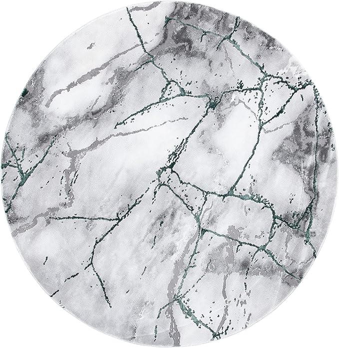 SAFAVIEH Craft Collection Area Rug - 5'3" Round, Grey & Green, Modern Abstract Design, Non-Shedding & Easy Care, Ideal for High Traffic Areas in Living Room, Bedroom (CFT877Y)