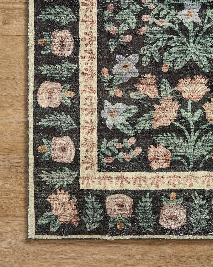 Loloi Rifle Paper Co. Eden Collection EDE-02 Mughal Garden Black 7'-6" x 9'-6" Area Rug feat. CloudPile™