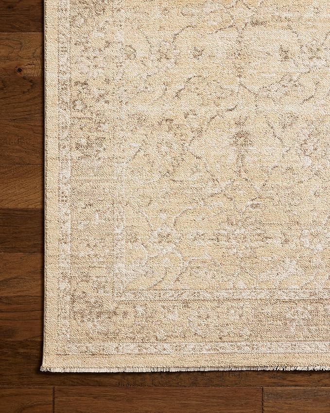 Loloi Chris Loves Julia Palma Collection PLM-10 Wheat/Bark 2'-7" x 10'-0" Fringe Runner Rug Vintage Style Boho Living Room Bedroom Carpet