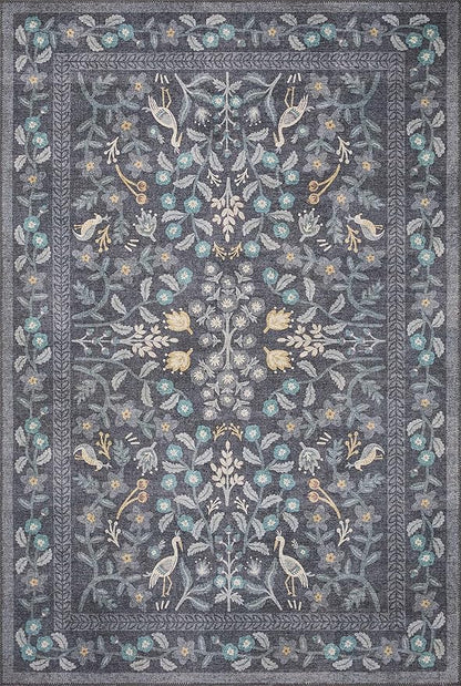 Loloi Rifle Paper Co. Maison Collection MAO-01 Nightingale Black 2'-6" x 7'-6", .19" Pile Height, Runner Rug