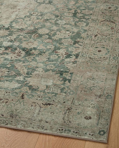 Loloi Magnolia Home by Joanna Gaines Sinclair Collection SIN-05 Jade/Sand 2'-0" x 5'-0", .25" Pile Height, Machine Washable, Accent Rug