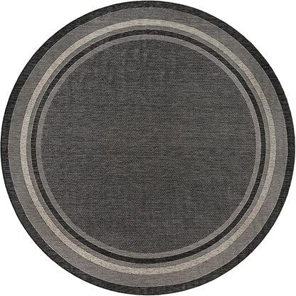 Unique Loom Outdoor Border Collection Area Rug - Soft Border (13' Round, Black/ Ivory)