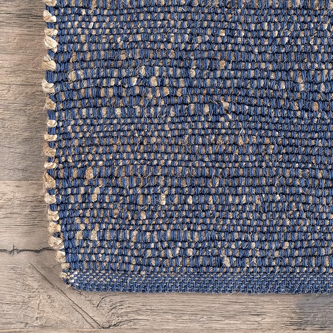 nuLOOM 9x12 Elfriede Jute & Cotton Hand Woven Area Rug, Blue, Solid Rustic Farmhouse Style, Weaved Design, Natural Fiber, For Bedroom, Living Room, Dining Room, Hallway, Office, Entryway