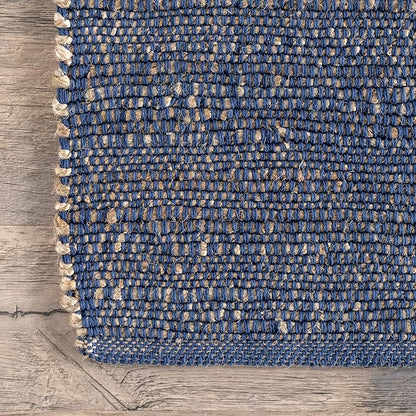 nuLOOM 3x5 Elfriede Jute & Cotton Hand Woven Area Rug, Blue, Solid Rustic Farmhouse Style, Weaved Design, Natural Fiber, For Bedroom, Living Room, Dining Room, Hallway, Office, Entryway