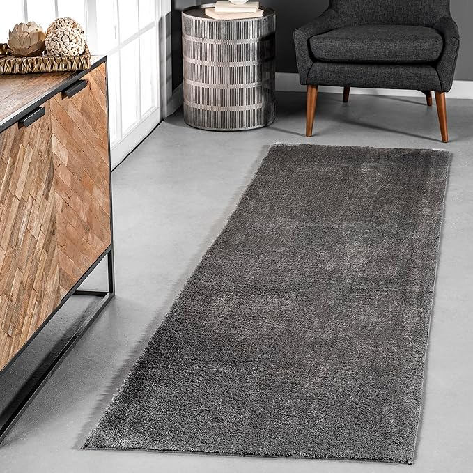 nuLOOM 2' x 8' Cozy Plush SuperiorWash Area Rug, Machine Washable, Non-Slip, Soft Fluffy Shag Carpet for Living Room Bedroom Kids Room Nursery Home Decor, Loni Grey