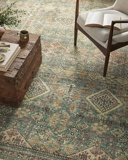 Loloi Magnolia Home by Joanna Gaines Sinclair Collection SIN-03 Turquoise/Multi 8'-6" x 11'-6", .25" Pile Height, Machine Washable, Area Rug