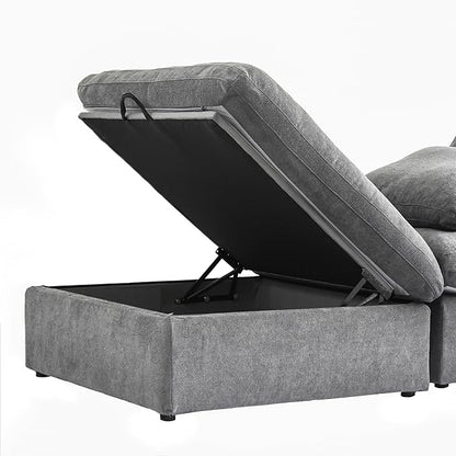 WJShome 118.02" Cloud Couch,Modular Sectional Sofa with 2 Storage Ottomans, U Shaped Down Filled Convertible Couch for Living Room Sets,Sofa Cover Washable & Replaceable(White)