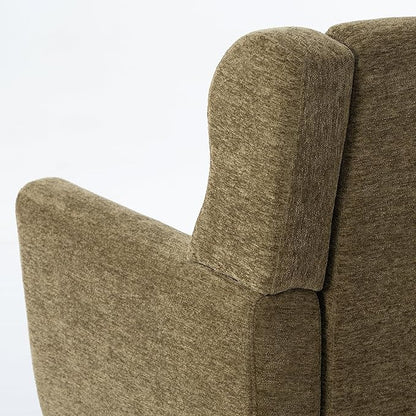 Accent Chair, Comfy Upholstered Living Room Chairs with High Tufted Backrest and Pillow, Wingback Reading Chair with Solid Wood Legs for Bedroom/Office, Chenille Fabric, Olive Green