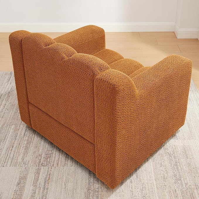VANOMi Oversized Accent Chair, Modern Living Room Chairs, Comfy Boucle Fabric Upholstered Armchair for Bedroom, Office, Waiting Room (Curry)