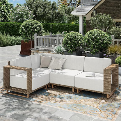 HERA'S HOUSE 4 Pieces Patio Furniture Set, Sectional Outdoor Rattan Wicker Sofa, All Weather Patio Conversation Set with 5.3" Widened Armrest, 10" Ultra Thick Comfy Sponge Cushion, Patio Couch