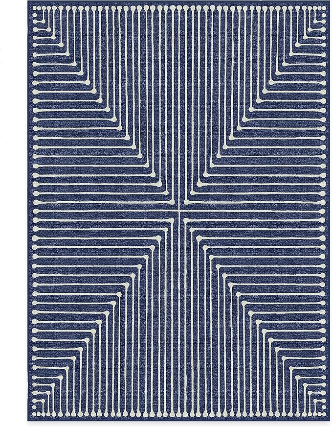 RUGGABLE x Jonathan Adler Machine Washable Modern Area Rug – Inkdrop Lapis Blue 5x7, Stain-Resistant, Non-Slip – Medium Rugs for Living Room, Bedroom, Hallway, Entryway & Office–with Standard Pad