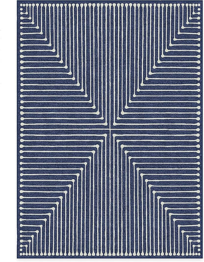 RUGGABLE x Jonathan Adler Machine Washable Modern Area Rug – Inkdrop Lapis Blue 5x7, Stain-Resistant, Non-Slip – Medium Rugs for Living Room, Bedroom, Hallway, Entryway & Office–with Standard Pad