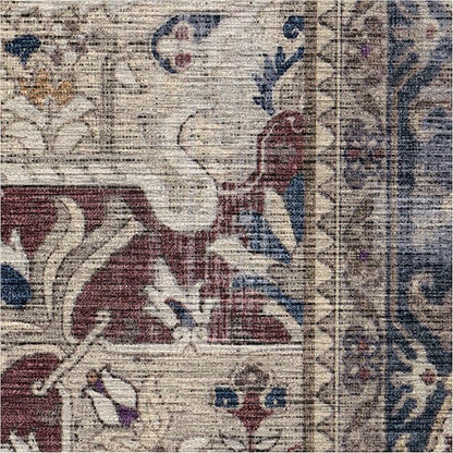 RUGGABLE Washable Vintage Area Rug – Kamran Royal Blue 2x3, Stain-Resistant, Non-Slip – Small Machine Washable Rugs for Living Room, Bedroom, Hallway, Entryway & Bathroom–with Standard Pad