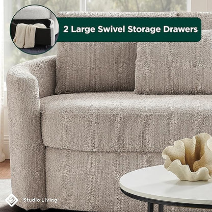 Studio Living® Beckett 92" Storage Sofa, Modern Farmhouse, Pocket Coil Comfort, Easy Assembly, Chenille Fabric, Taupe