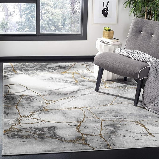 SAFAVIEH Craft Collection Accent Rug - 2'7" x 5', Grey & Gold, Modern Abstract Design, Non-Shedding & Easy Care, Ideal for High Traffic Areas in Entryway, Living Room, Bedroom (CFT877F)